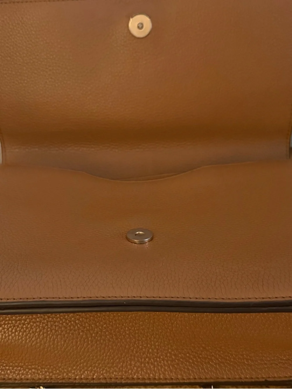 Tory Burch Tan Pebbled Leather Chain Crossbody with Gold Logo